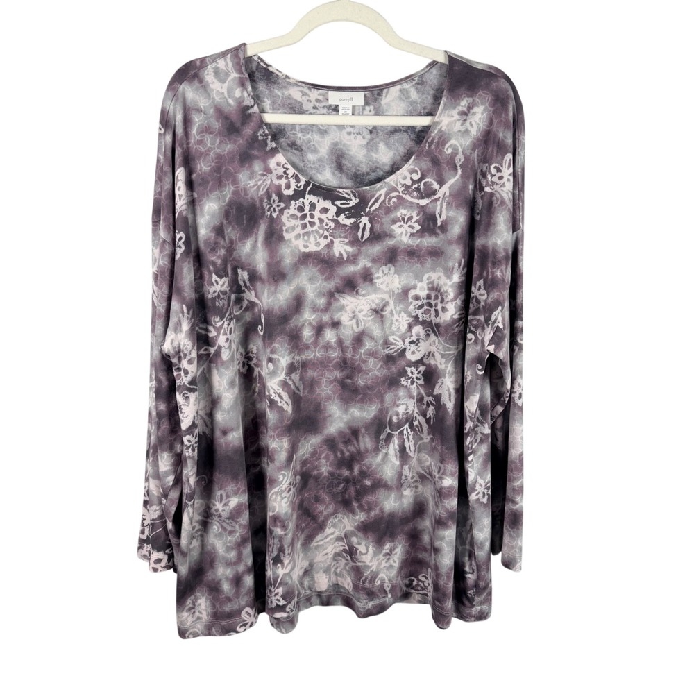 Pure Jill J. Jill Women 3X Purple Tie Dye Floral Long Sleeve Knit Scoop Neck Top